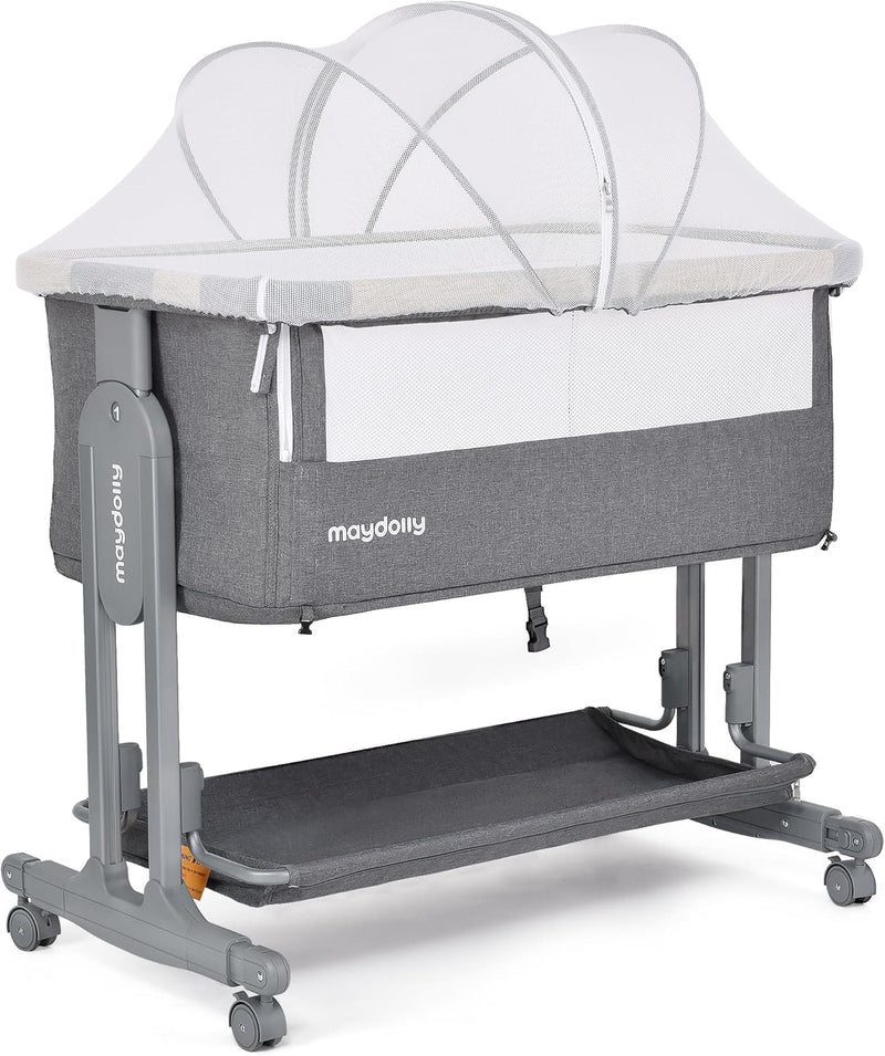 Maydolly Baby Bassinet Bedside Crib, 3-in-1 Baby Bassinet Bedside Bed with Mattress and Soft, Breathable Sheet, 7-Height Adjustable, Stable and Reliable Crib for Nursery Q0