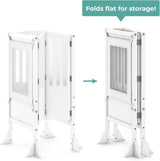 Infant Tower Stool - Modern Style - White: A foldable and height-adjustable Montessori wooden learning furniture with a fixed device