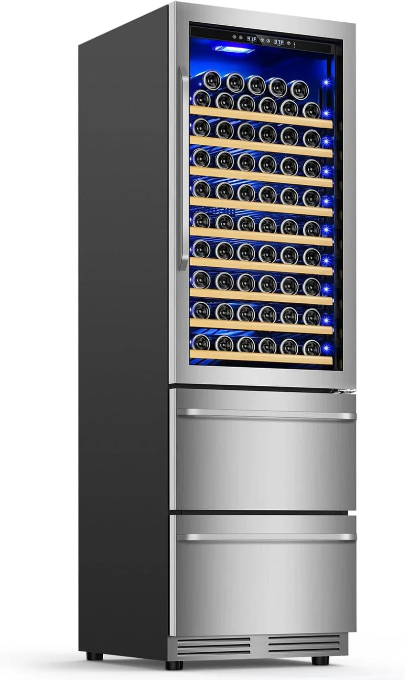 24 Inch Dual Drawer Fridge Under Counter with Wheels, Outdoor Beverage Refrigerator for Patio, Stainless Steel Weather-Proof, Freestanding or Built-In Installation, Ideal for Home and Commercial Use O2