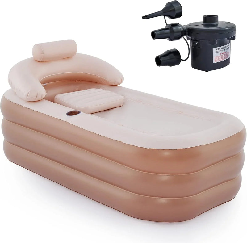 Inflatable Adult Bath Tub, Free-Standing Blow Up Bathtub with Foldable Portable Feature for Adult Spa with Electric Air Pump (High-Density PVC) F6
