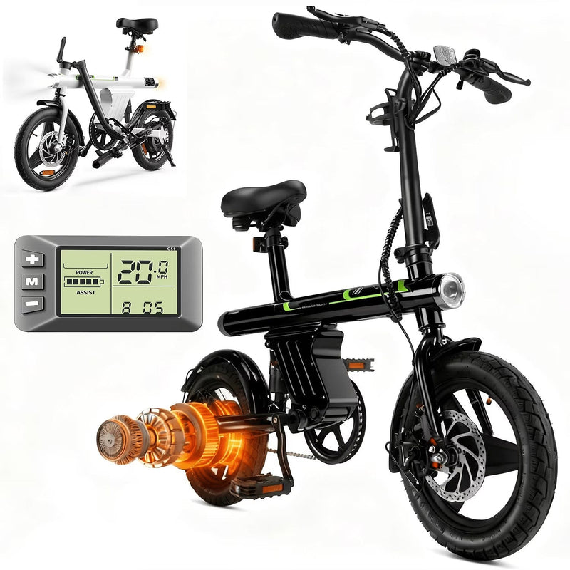 14 in Electric Bike for Adults,500W Folding E-Bike,Electric Commuter Mini Bikes,Electric Bicycles with 36V Removable Battery,Black H5