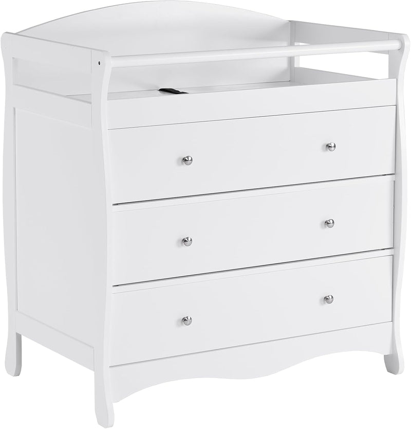 Changing Table Dresser Baby Diaper Changing Station Infant Nursing Table with 3 Drawers, Safety Rail & Strap for Bedroom, Nursery, White Y6