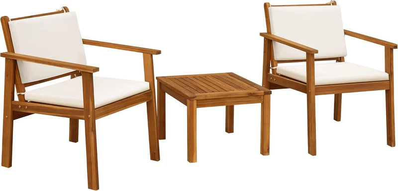 Patio Furniture 4 Piece Outdoor Acacia Wood Patio Conversation Sofa Set with Table & Cushions Porch Furniture for Deck, Balcony, Backyard R9