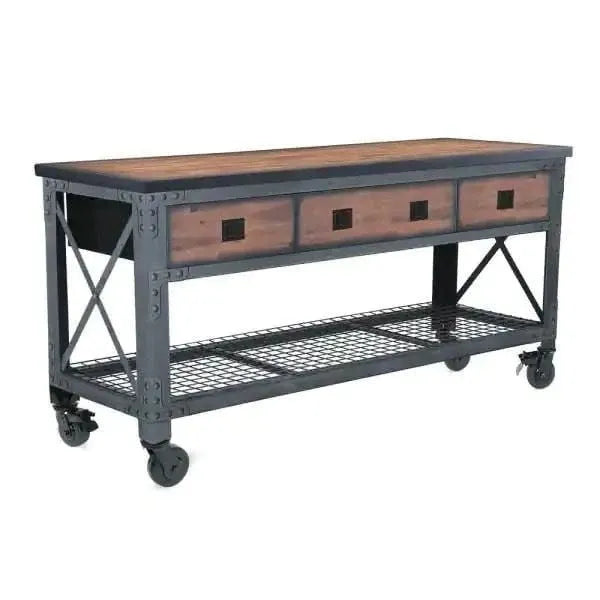 Building Products 72 in. 3-Drawers Rolling Industrial Workbench and Wood Top O9
