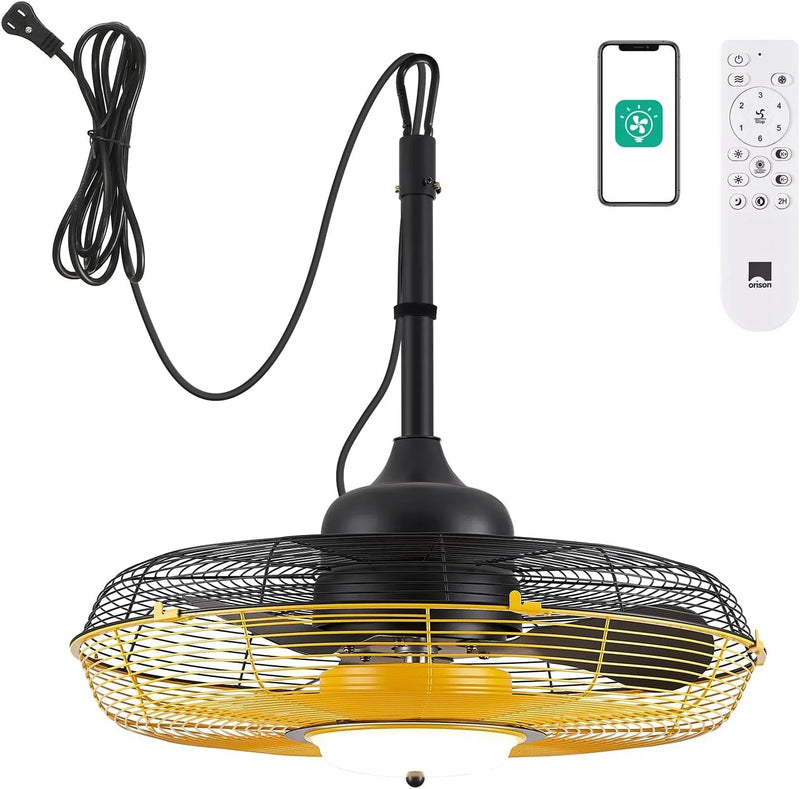 Outdoor Ceiling Fan with Light, Plug in Ceiling Fan with Remote, Gazebo Fans Outdoor Hanging for Patios Waterproof, Wet Rated Hanging Fan with App Control D2