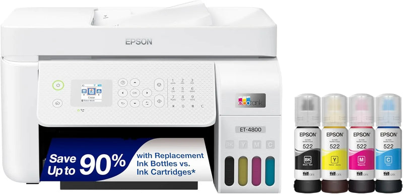 Epson EcoTank ET-4800 Wireless All-in-One Inkjet Printer, Scanner, Copier, Fax, ADF, Ethernet, White G7