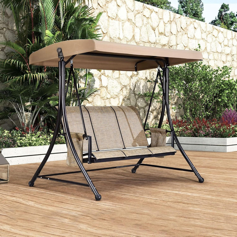 3 luxurious outdoor deck swings, with a weather-resistant steel frame, adjustable tilted canopy, brown model J5
