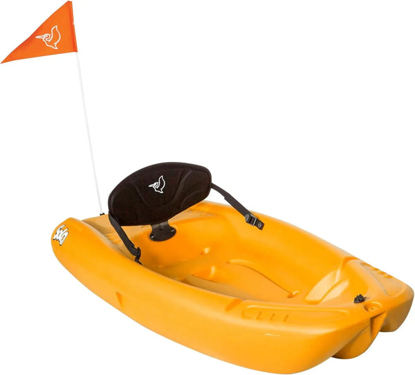 Pelican Solo EVO DLX - Kids Sit on top Kayak with Paddle and Decals - Mango - Twin Tunnel Hull with Swim up Deck - Lighweight & Durable Q3