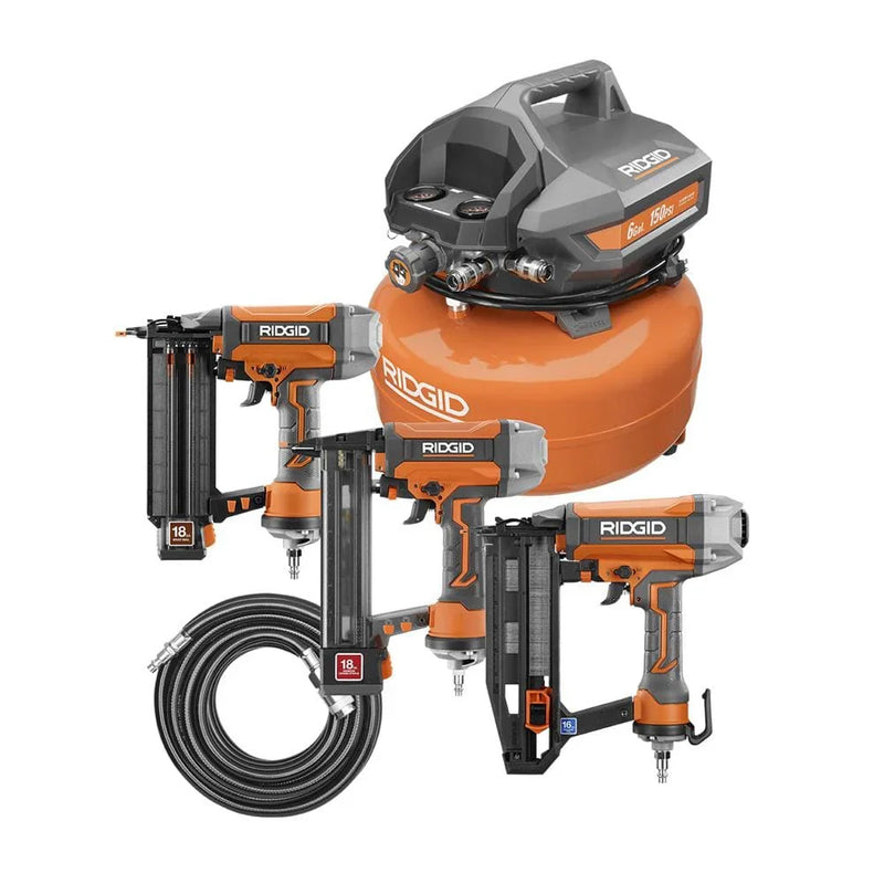 6 Gal. Portable Electric Pancake Air Compressor w/ 18GA Brad Nailer, 16GA Straight Finish Nailer, & 18GA Finish Stapler R69603FK A6