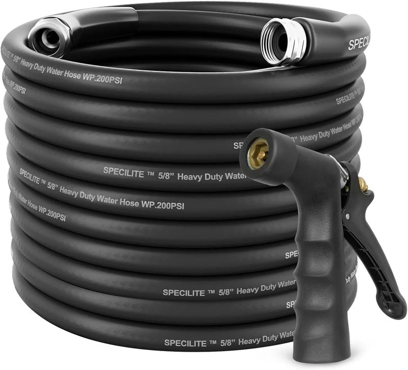 3/4" Hot/Cold Garden Hose 200 ft with Industrial High Pressure Nozzle, Flexible & Lightweight, 600psi Burst Rubber Water hose -50℉-158℉ With 3/4" Brass Fittings for Yard, Black T1