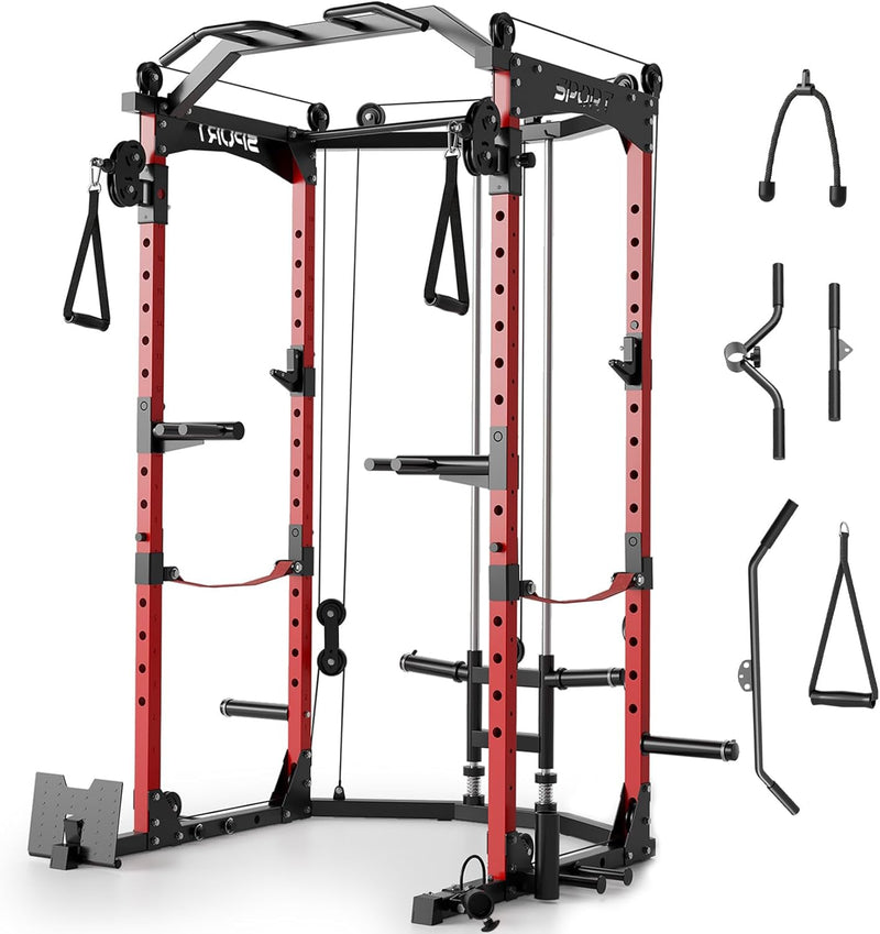 Power Cage,2000LBS Adjustable Multi-Functional Power Racks, Dual Pulley Cable System, Squat Rack for Strength Fitness, with More Training Attachment for Home Gym M5