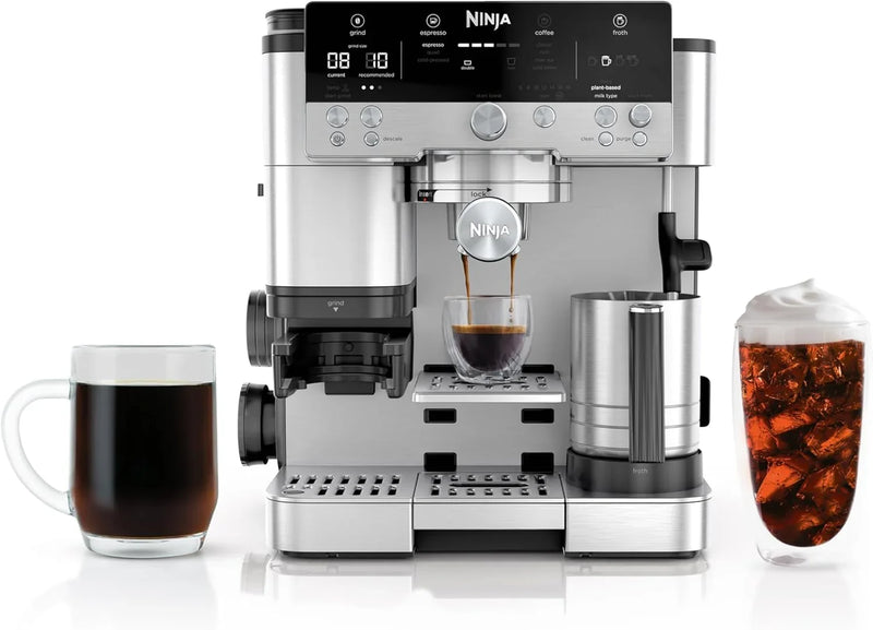 Italian coffee machine, drip coffee machine, rapid cold brew coffee machine, integrated grinder, hand-free milk frother, equipped with a strike plate, water filter, cleaning sheet, descaling agent G6