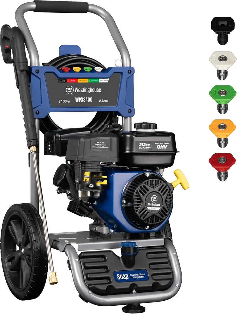 WPX3400 Gas Pressure Washer, 3400 PSI and 2.6 Max GPM, Onboard Soap Tank, Spray Gun and Wand, 5 Nozzle Set, for Cars/Fences/Driveways/Homes/Patios/Furniture L4