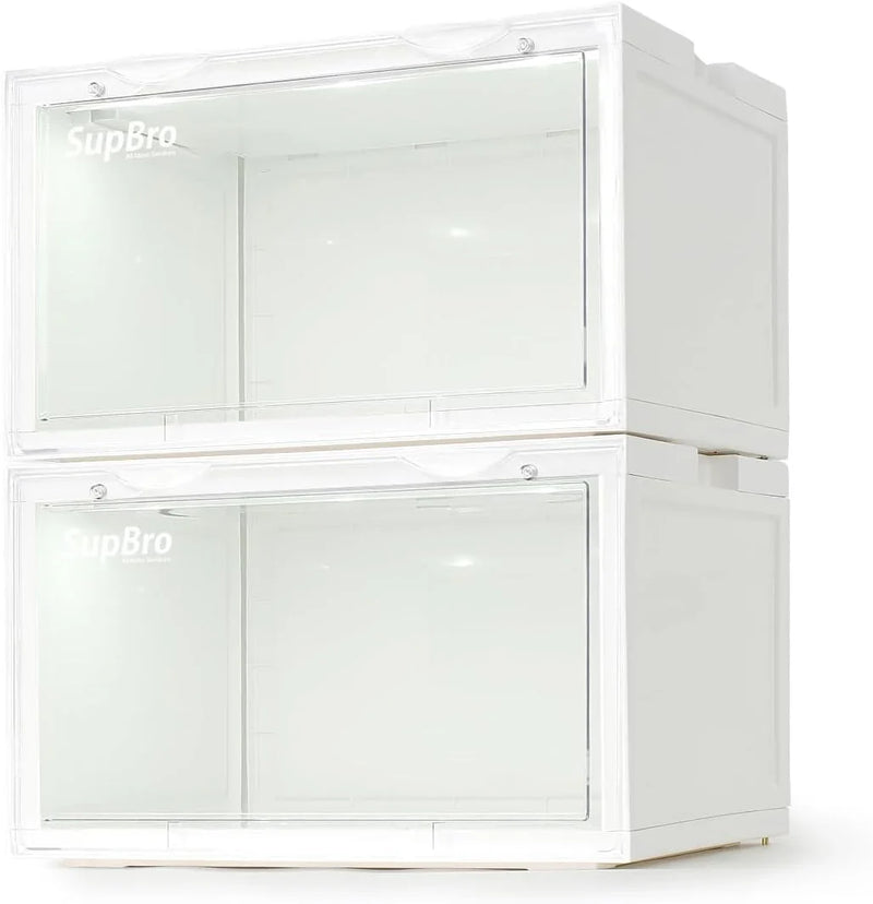 Lightning Collection Storage Box - Voice Control - Easy Access Storage Shoe Box, Stackable Shoe Storage Box, Equipped with Transparent Plastic Door, Suitable for Sports Shoes (11.2 x 14.9 x 8.8 inches (6 sets), White) O2
