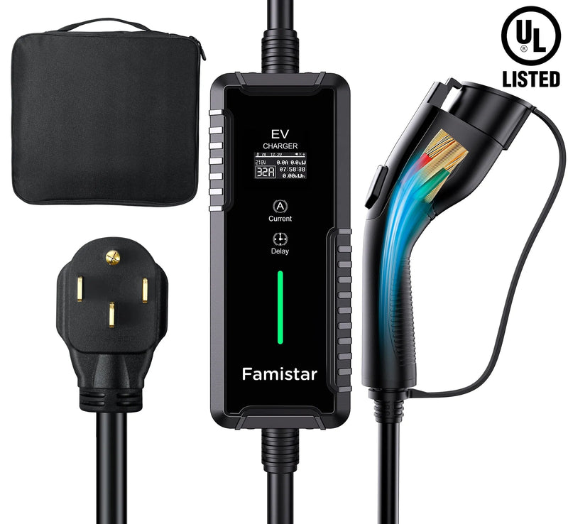 Level 2 & Level 1 EV Charger, 16Amp 110-240V Portable J1772 Electric Car Charger with Adjustable Amp Delayed Timer 25ft Long Cord Z8