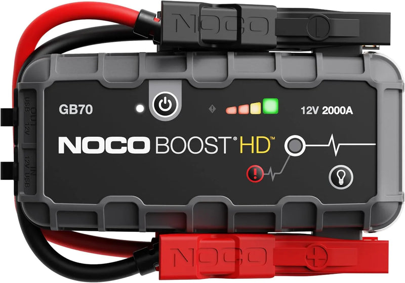 HD GB70 2000A UltraSafe Car Battery Jump Starter, 12V Battery Booster Pack, Jump Box, Portable Charger and Jumper Cables for 8.0L Gasoline and 6.0L Diesel Engines J1