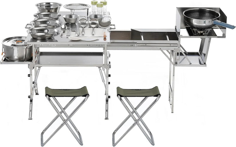 Portable Camping Table & Chairs Set – Foldable Outdoor Furniture with Storage Drawer for Picnics, Backyard & RV Travel H9