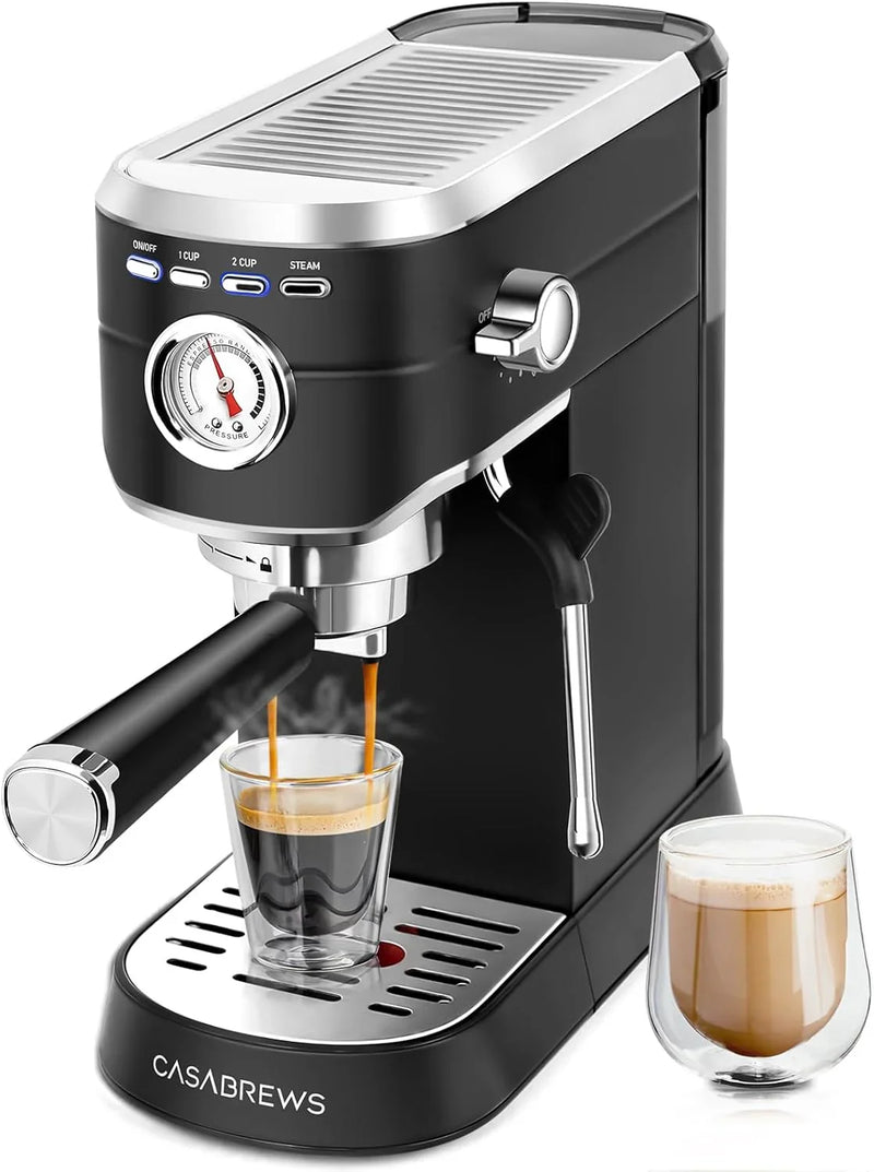 Espresso Machine 20 Bar, Compact Espresso Maker with Steam Milk Frother, Stainless Steel Coffee Machine with 34oz Removable Water Tank for Cappuccino, Latte, Silver D3