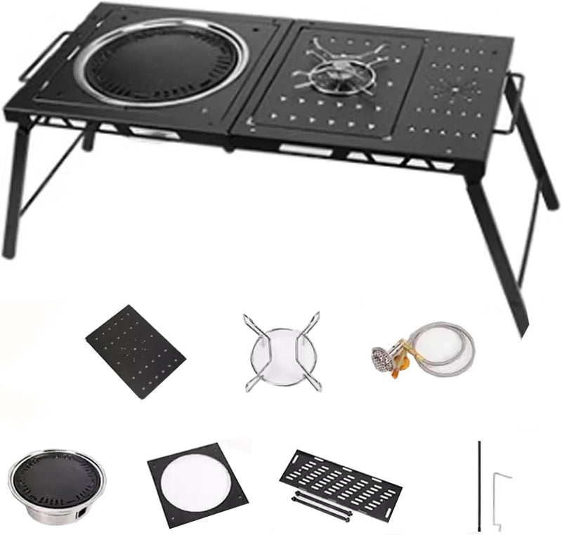 Folding Grill Table Metal Portable, Good Load-Bearing Capacity Items Can Be Hung on The Edge, Portable Camping Table, for Outdoor Picnic, BBQ, Cooking Z5