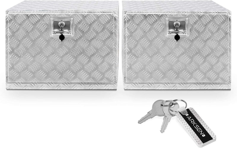 36 Inch Heavy Duty Aluminum Diamond Plate Tool Underbody Box, Waterproof Square Truck Storage Organizer Chest for Pick Up Truck Bed, RV Trailer with T-Handle Lock and Keys - Black X7