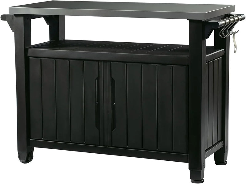 Outdoor Rolling Table Cart for Food Prep, Storage, Bar & Grill, Dark Brown U2