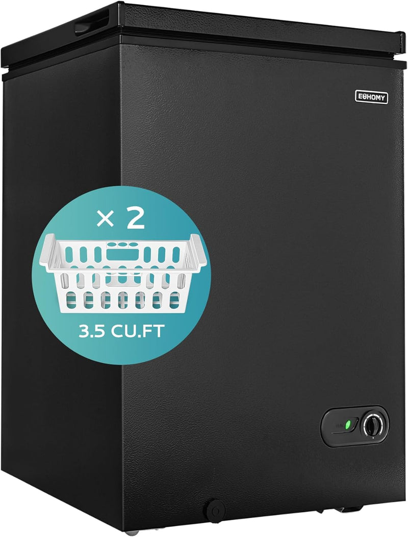 3.5 Cu.Ft Chest Freezer with Removable Basket, Small Deep Freezer Adjustable 7 Thermostat, Quiet Mini Freezer Free-Standing Top Door, Energy Saving for Apartment/Garage/Basement/Dorm/Home,Black B8