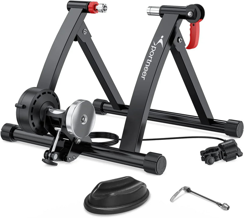 Bike Trainer Stand Indoor Riding - Sportneer Magnetic Stationary Bicycle Exercise Stand with Noise Reduction Wheel, 6 Resistance Adjustable T1