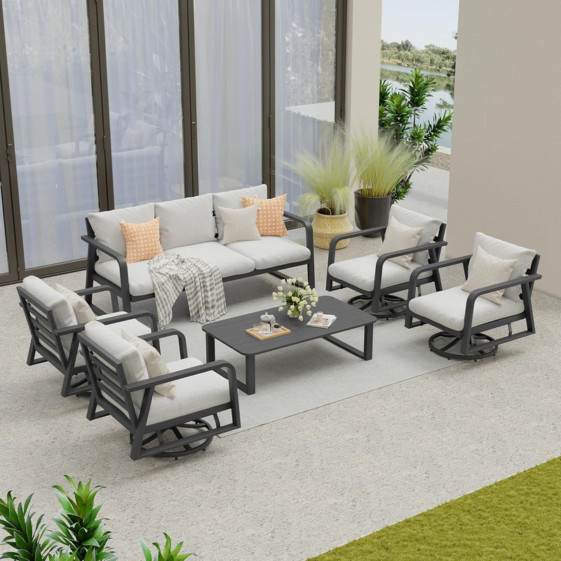 Outdoor Patio Furniture Set 4-Piece, Aluminum Swivel Rocking Chairs with All-Weather Cushions, Modern Patio Conversation Set for Deck, Porch, Garden (Dark Grey) N4