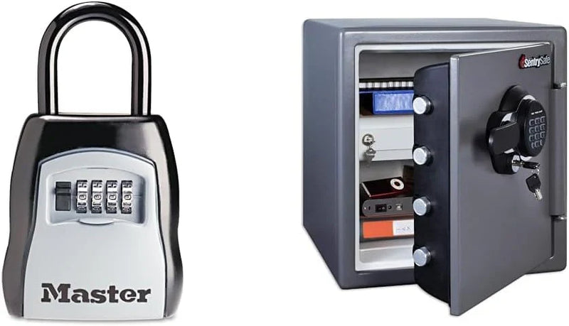 Key Lock Box, Outdoor Lock Box Bundle with SentrySafe Fireproof and Waterproof Safe, 1.23 Cubic Feet J9