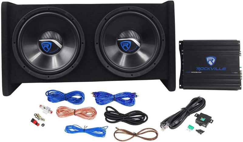 RV12.2B 1200W Dual 12" Car Subwoofer Enclosure Mono Amplifier Amp Kit Q5