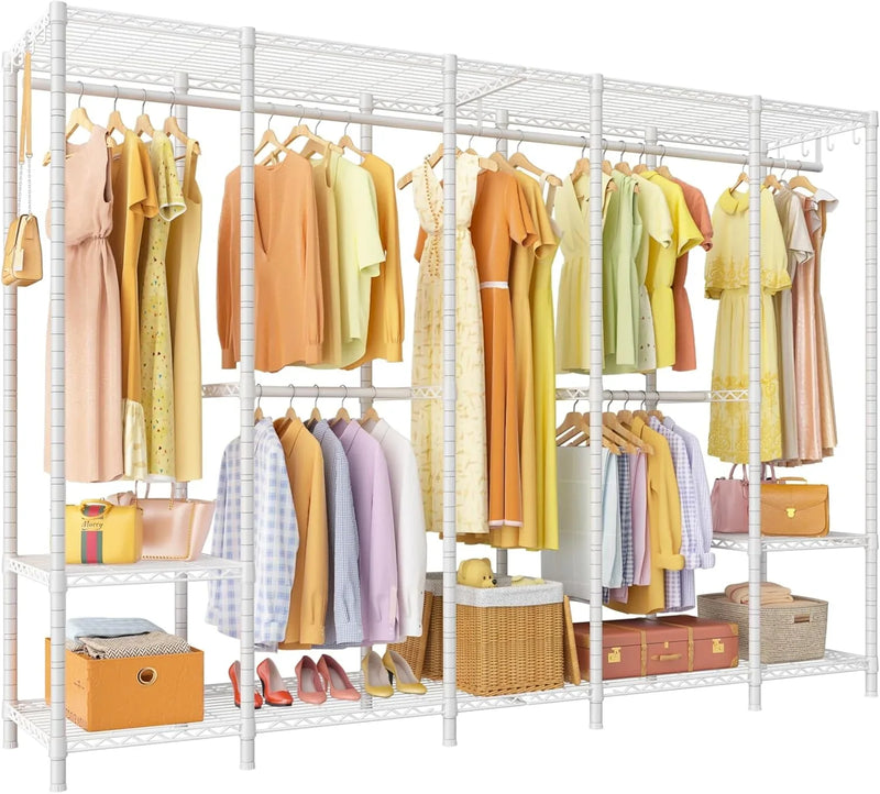 Super large clothes rack, heavy-duty clothes storage rack, standalone portable wardrobe, clothes rack for hanging clothes, 89.8 inches wide x 15.8 inches deep x 76.4 inches high, maximum load capacity of 1400 pounds, white K9