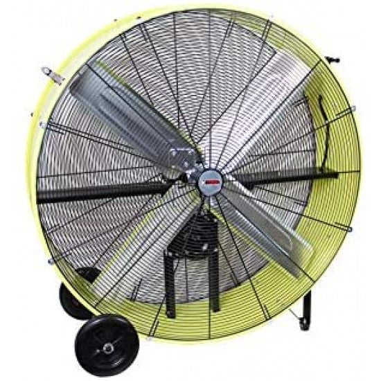 K Tool International 42′′ Belt Drive Drum Fan; Industrial, Garage, Shop, High Speed 2-Speed, Durable, Cut-Off Protection, Easy Mobility Rubber Wheels; SAFETY YELLOW KTI77743 S2