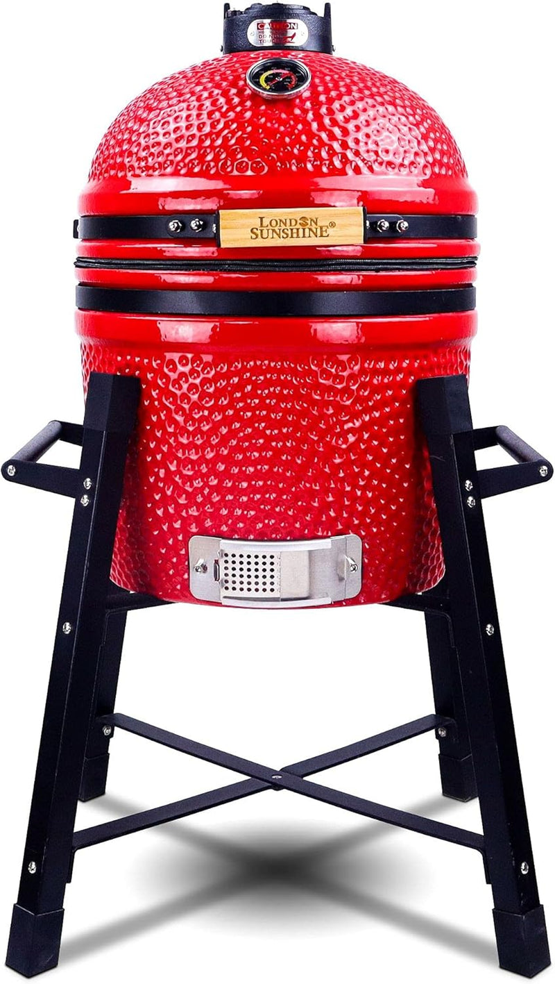 Ceramic Kamado Charcoal BBQ Grill and Smoker, Stainless Steel Grates -15" Ceramic with Tall Stand (GREEN) R2