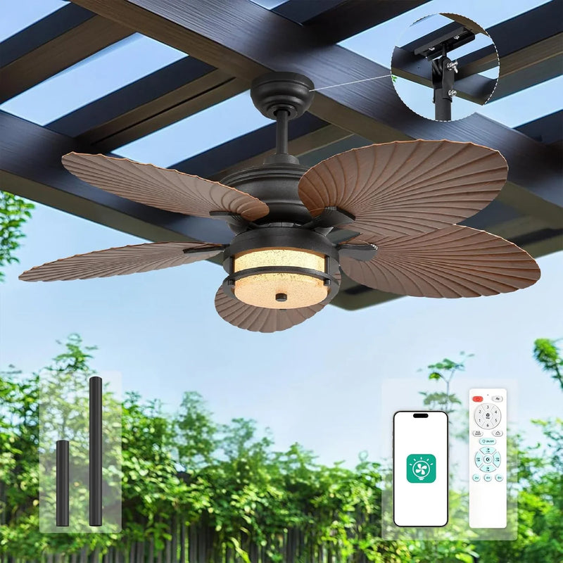 52-inch outdoor ceiling fan - tropical palm leaf fan - plug-in wall-mounted model C5
