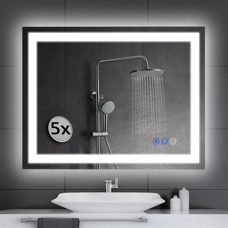 LED wall-mounted makeup mirror with lights - suitable for wall-mounted large makeup tables. Features intelligent touch buttons, anti-fog, water resistance, adjustable dimming, color adjustment, and magnifying glass function. X3