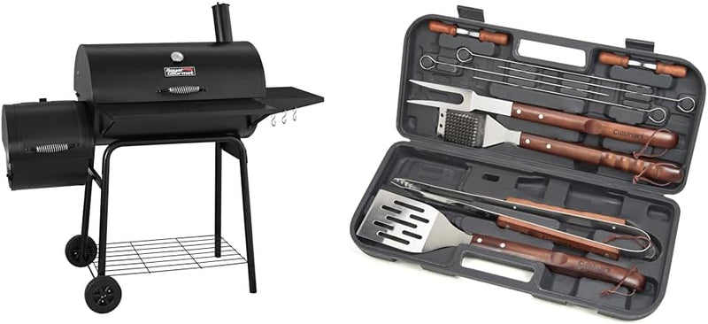 CC1830S 30" BBQ Charcoal Grill and Offset Smoker | 811 Square Inch cooking surface, Outdoor for Camping | Black S1
