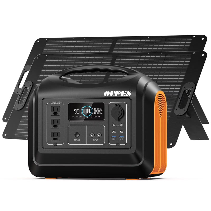 OUPES 1800W 1488Wh Portable Power Station with 2x100W Solar Panel,Solar Generator for Outdoor Camping,Home Backup,Emergency,RV F7