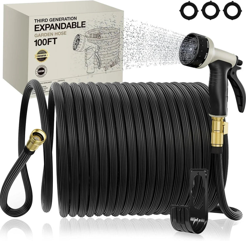 Expandable Garden Hose 100ft - New Patented Water Hose with 40 Layers of Innovative Nano Rubber V8