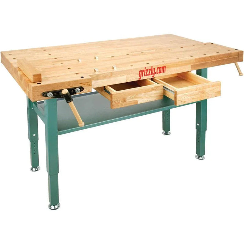 Grizzly Industrial T10157 - Heavy-Duty Oak Workbench with Steel Legs P9