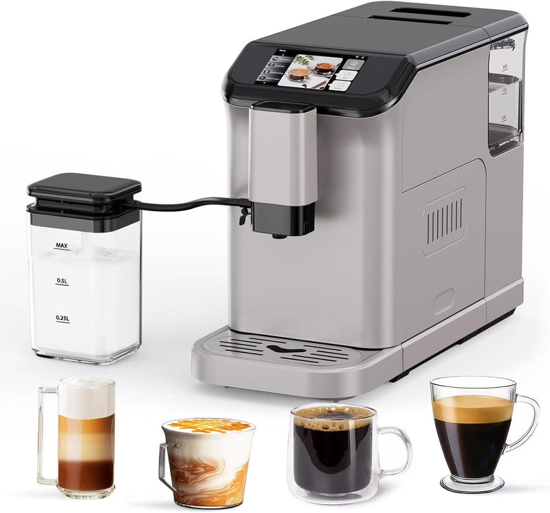 Full Automatic Espresso Machine with Built-In Grinder & Milk Frother - FTF Touchscreen Coffee Maker for Latte/Cappuccino, 20 Bar Pressur & 1.5L... U5