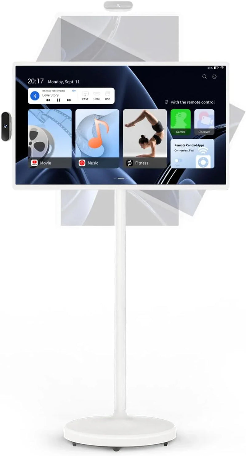 32-Inch Portable TV, 1080P FHD Rolling TV on Wheels with Rotatable Touch Screen, Android 13 OS, 8G RAM 128G Storage, Built-in Battery, Full Swivel Rotation, Voice Remote C5