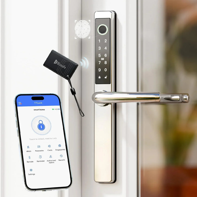Smart Lock Fingerprint Door Lock with IC Card & App Control, Keyless Entry Smart Door Lock for 40–75mm Doors, Multipoint Locking System Door Lock Apply toWooden/Metal/PVC Door (OS Frosted Silver) P3