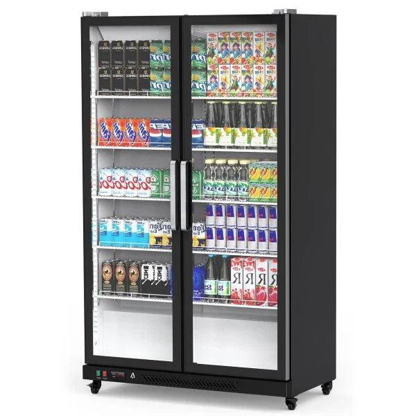 Commercial Refrigerator, Glass Door with LED Lighting – Upright Beverage Display Cooler for Home, Store, Gym, or Office, Featuring Double Swing Doors and 39 cu.ft S3