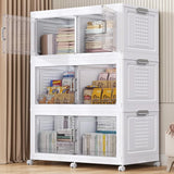 200Gal Extra Large Plastic Storage Bins with Lid & Wheels, Stackable Collapsible Bins with Dividers, Cube Closet Organizers and Storage Cabinet Shelves Box Roomy for Home Kitchen,4Pack White