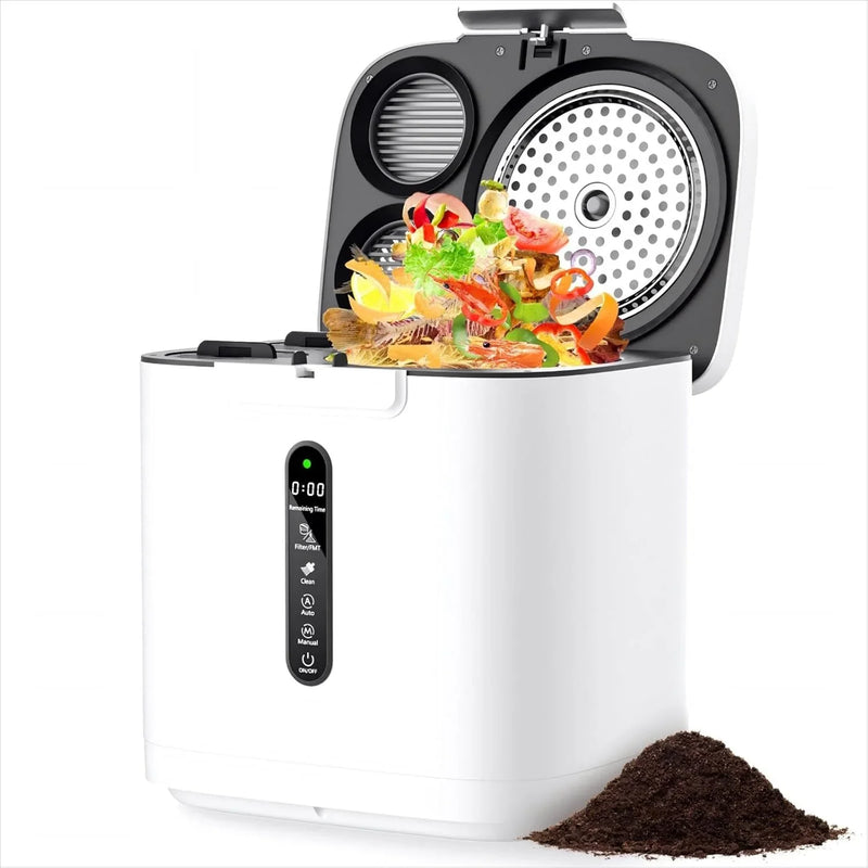 4L Electric Composter for Kitchen, Compost Bin for Countertop with Auto-Cleaning/Odor-Free/LED Display, Turn Kitchen Waste to Dry Compost Fertilizer, Indoor/Outdoor Compost Machine. Whites4 E8