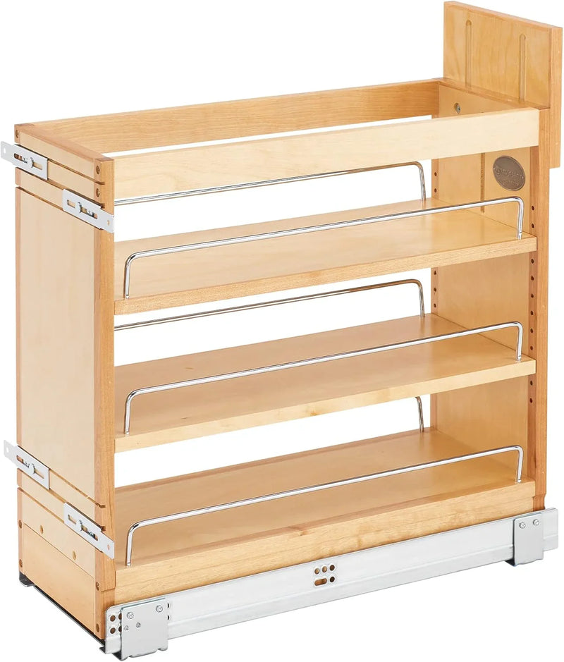 5-inch pull-out storage rack, suitable for bottom cabinets in kitchens/bathrooms, with a soft-closing slide rail for a spice rack/food storage rack, made of wood material I4