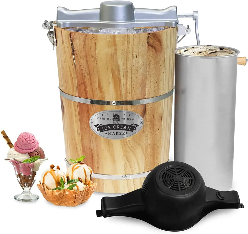 Elite Gourmet 6 Quart Vintage Wood Bucket Electric Ice Cream Maker Machine F0