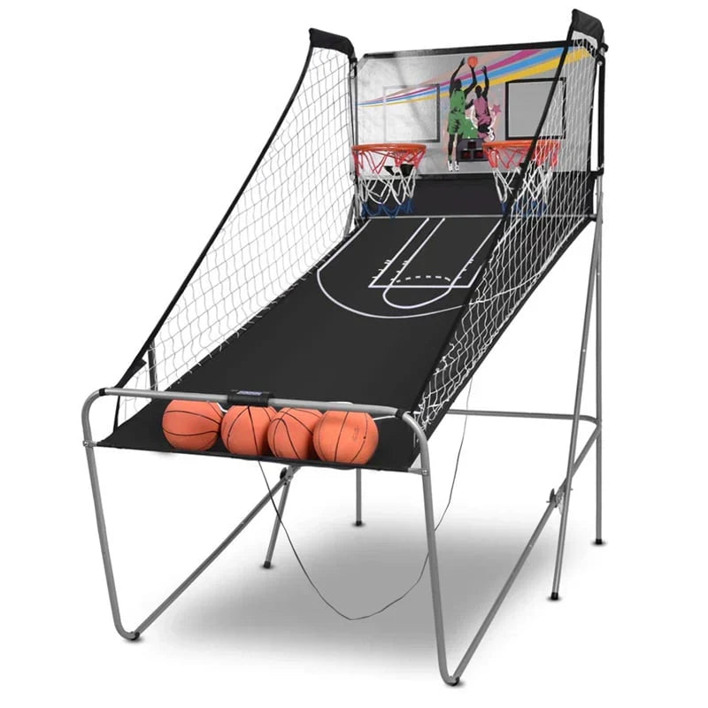 Foldable Indoor Basketball Arcade Game with 4 Balls Electronic Double Shot LED Scoring System for Kids Adults D3