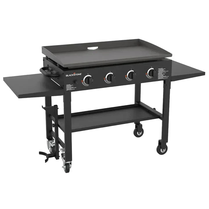 Blackstone 36 Inch Gas Griddle Cooking Station 4 Burner Flat Top Gas Grill Propane Fuelled Restaurant Grade Professional 36” Outdoor Griddle Station with Side Shelf (1554) E9