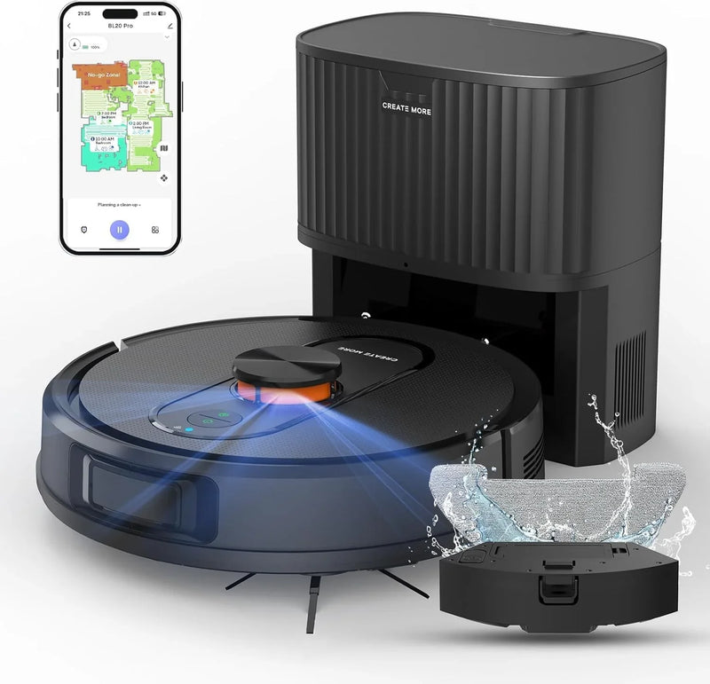 Robot Vacuum and Mop with Self-Emptying, 5000Pa Robotic Vacuum with LiDAR Navigation, Mapping, 60-Day Hands-Free Cleaning, No-Go Zones,Wi-Fi/App/Alexa Control, Ideal for Pet, Hard Floors, Carpet V8